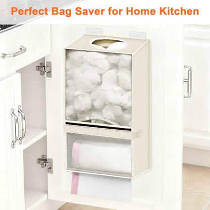 Plastic Bag Holder - Large Wall Mount Grocery Bag Holder & Dispenser for Home Kitchen, 2-in-1 Space-Saving Durable Organizer House Necessities, Beige