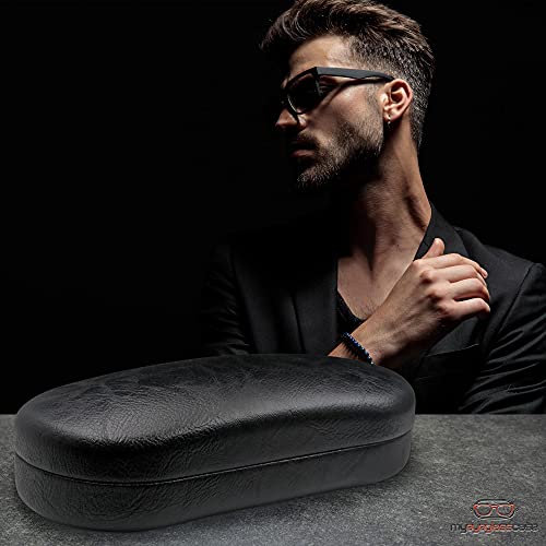 Large Sunglasses Case - Hard Glasses Case Holder w/Pouch & Cloth - Eyeglass Case Aviator Frames Men & Women