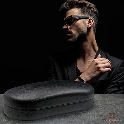 Large Sunglasses Case - Hard Glasses Case Holder w/Pouch & Cloth - Eyeglass Case Aviator Frames Men & Women