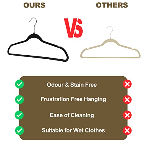 Quality Hangers 50 Pack Plastic Hangers for Clothes - Slim Non-Velvet Hangers with 360° Swivel Chrome Hook & Non Slip Notches - Ideal for Dresses Coats Shirts Jackets & More - Black