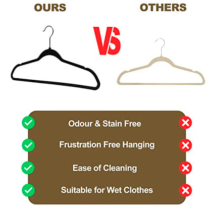 Quality Hangers 50 Pack Plastic Hangers for Clothes - Slim Non-Velvet Hangers with 360° Swivel Chrome Hook & Non Slip Notches - Ideal for Dresses Coats Shirts Jackets & More - Black
