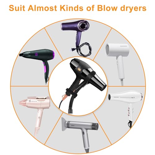 Erytlly Hair Dryer Stand Hands Free 360-Degree Rotating 2 Heads Adjustable Height Metal Hair Dryer Holder Blow Dryer Holder About for 0.5kg Hair Dryer in Bathroom, Vanity, Makeup Room
