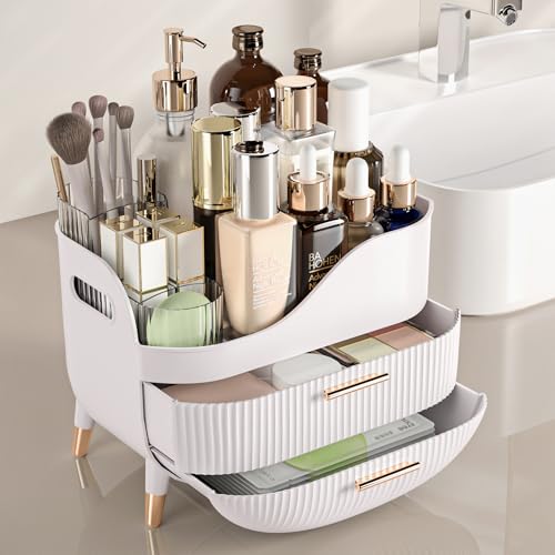 Pajiriona Makeup Organizer with Drawers,Skincare Organizer for Vanity,Storage Box with Handle,Large Cosmetic Display Case for Dresser, Bathroom Countertop