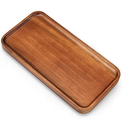 Acacia Wood Plates Small Decorative Tray Wooden Serving Platter for Food | Cheese Charcuterie Board Rectangle Appetizer Plate Long Snack Dessert Trays Kitchen Dish Party Platters Valet Catchall Tray