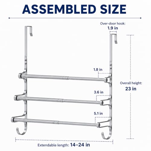CANYAVE Over The Door Towel Rack, Over Door Towel Rack for Bathroom Door, Triple Towel Storage Holder with Hooks (Silver)