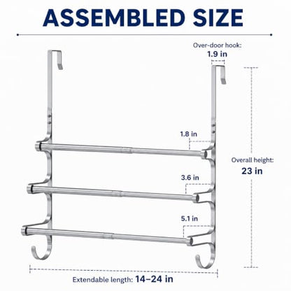 CANYAVE Over The Door Towel Rack, Over Door Towel Rack for Bathroom Door, Triple Towel Storage Holder with Hooks (Silver)