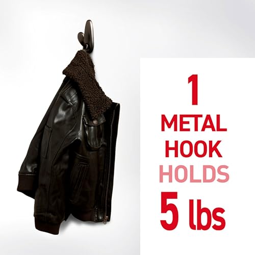 Command 5 lb Large Brushed Nickel Metal Hooks, 2 Coat Hooks and 4 Strips, Damage-Free Hanging with Adhesive, Great for Hanging Back to School Dorm Organizers