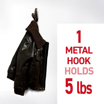 Command 5 lb Large Brushed Nickel Metal Hooks, 2 Coat Hooks and 4 Strips, Damage-Free Hanging with Adhesive, Great for Hanging Back to School Dorm Organizers