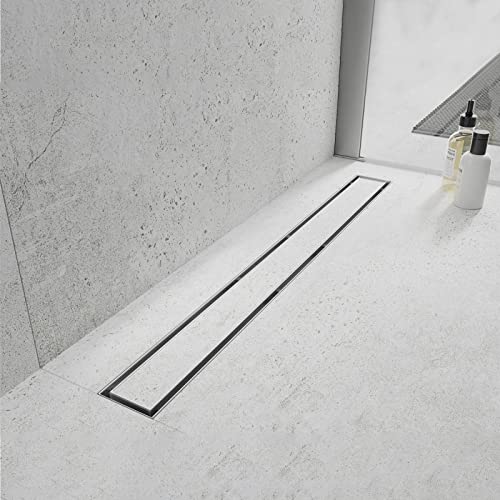 24"Linear Shower Drain Brushed Silver Drain with Tile Insert Grate | AISI 304 Stainless Steel Fast Drainage Rectangle Hidden Shower Trench,Detachable Hair Catcher Easy to install,Leveling Feet