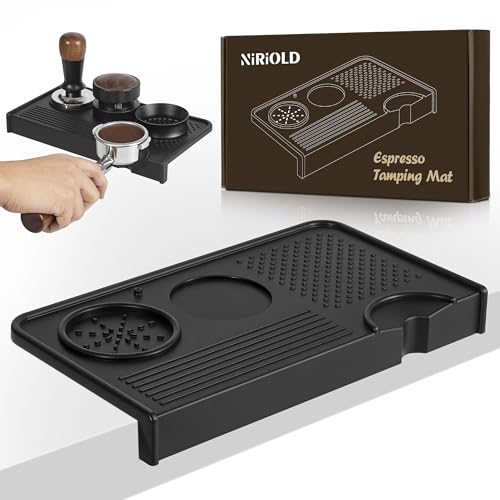 Espresso Tamping Mat, Coffee Tamper Mat, Food Grade Silicone 10.43″×5.63″ Portafilter Mat for Barista Espresso Machine Acceessories, Waterproof Heat Resistant Tamp Station for counter (Black)