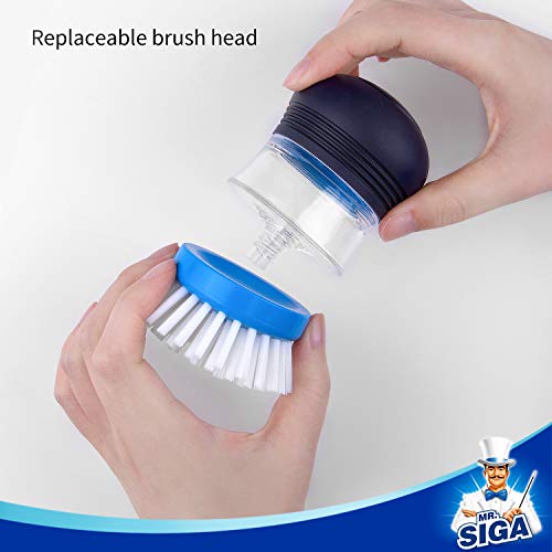 MR.SIGA Soap Dispensing Palm Brush Refill, Pack of 4 | Non-scratch, safe for non-stick cookware
