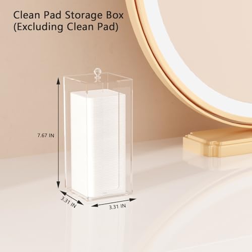 Acrylic Clean Pad Storage Box for Clean Skin Club, Cotton Pad Dispenser, Square Rounds Cotton Pad Holder (Pad Not Included) - Vertical with Lid