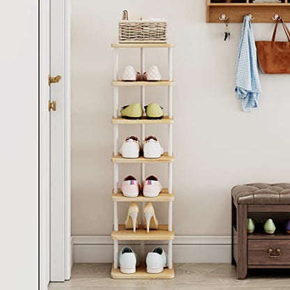 Shoe Rack Storage Vertical Narrow Shoe Organizer Shelf 7 Tier | Metal Slim Shelf,Modern Minimalist Free Standing Shoe Tower, Saving Space for Closet,Entryway,Bedroom,White