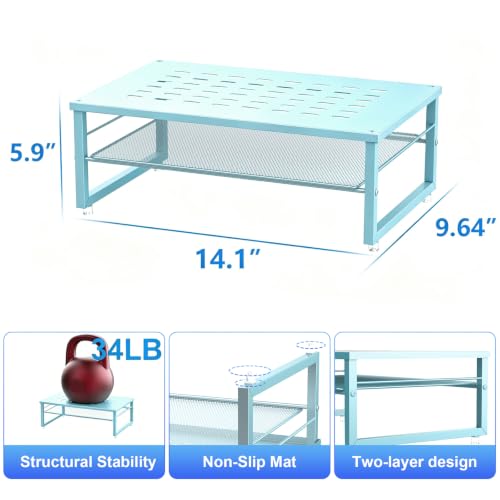gianotter 2-Tier Metal Monitor Stand Riser | Desk Organizers and Accessories, Desk Organizer for Monitor, Office Desk Storage Organizer for Office Supplies (Blue)