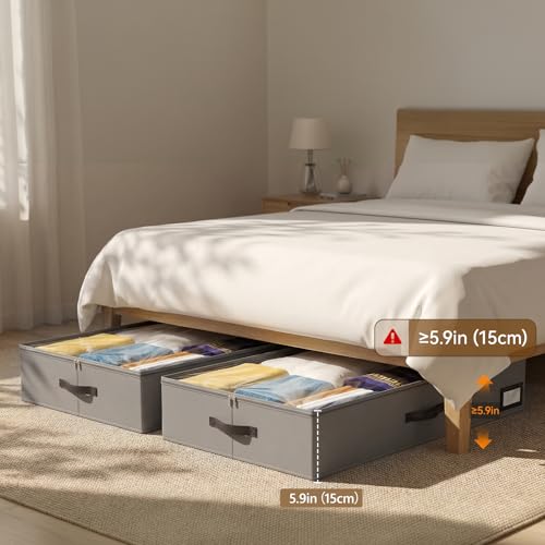 OIAHOMY 2 Pack Under Bed Storage with Handles, Underbed Container for Bedroom & Closet, Fits Beds Higher than 6", Under the Bed Storage for Seasonal Clothes, Blankets & Shoes - Grey