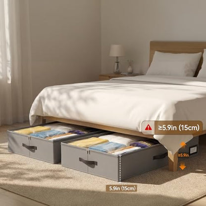 OIAHOMY 2 Pack Under Bed Storage with Handles, Underbed Container for Bedroom & Closet, Fits Beds Higher than 6", Under the Bed Storage for Seasonal Clothes, Blankets & Shoes - Grey