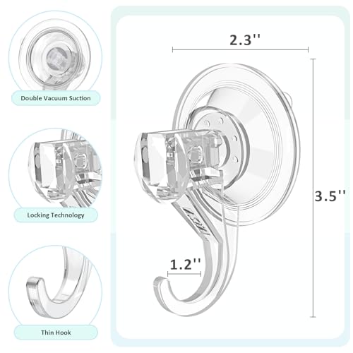 VIS'V Shower Suction Cup Hooks, Removable and Reusable, Clear, Small, 6 Pcs | Clear Invisible Design, Locking Suction Technology, Dual Vacuum Suction, Heavy Duty, Fits for Smooth Flat Surfaces