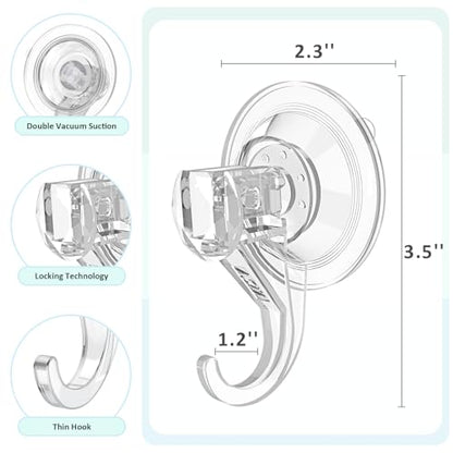 VIS'V Shower Suction Cup Hooks, Removable and Reusable, Clear, Small, 6 Pcs | Clear Invisible Design, Locking Suction Technology, Dual Vacuum Suction, Heavy Duty, Fits for Smooth Flat Surfaces