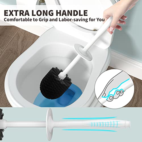 Toilet Brush, Toilet Bowl Brush with Extra Long Handle Durable Bristles Toilet Scrubber and Covered Holder for Toilet Brush Set for Bathroom Cleaning (White, 1 Set)