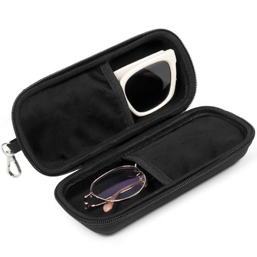 Double Eyeglasses Case Hard Shell Dual Sunglasses Organizer with Zipper Closure Travel Eyewear Storage for Vehicle