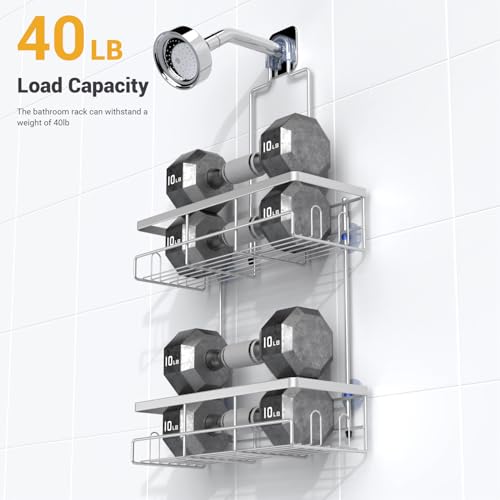 Hanging Shower Caddy Over Showerhead - Rustproof No Drill Shower Organizer | Includes Soap Holder and Hooks for Shampoo, Conditioner, and Bathroom Essentials with Quick Drainage Design