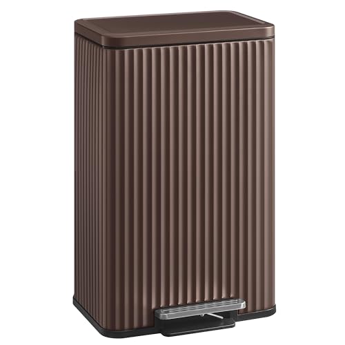 SONGMICS Trash Can, 13 Gallon (50 L) Garbage Can for Kitchen, with Lid, Pedal, and Removable Inner Bucket, Soft Close, Stainless Steel, 15 Trash Bags (Code K) Included, Brown ULTB586MZ01