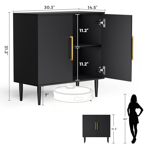 Vrullu Modern Storage Cabinet, Free Standing Buffet Cabinet, Black Sideboard and Buffet Storage, Wood Accent Furniture for Living Room, Hallway, Entryway, Dining Room (1, Black)