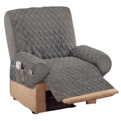 Collections Etc Diamond-Shape Quilted Stretch Recliner Cover with Storage Pockets and Elastic Straps - Furniture Protector | Storage Pockets and Elastic Straps - Furniture Protector