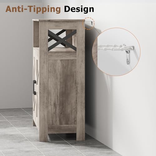 Homhedy Farmhouse Bathroom Storage Cabinet with Doors, Small Floor Cabinet | Toilet Paper Cabinet with Adjustable Shelf, Freestanding Storage Cabinet for Kitchen/Laundry/Living Room, 24"W, Greige