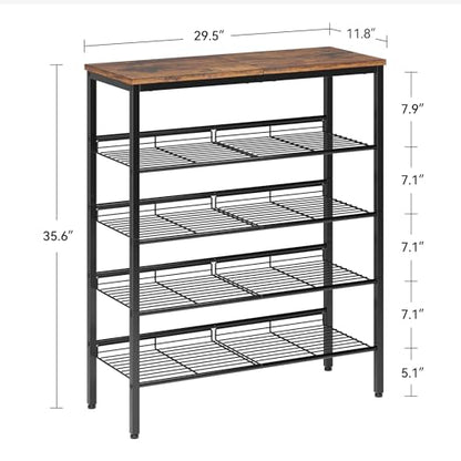 Nunsino Shoe Rack for Closet,5 Tier Shoe Organizer for Entryway,Shoe Shelf with Storage Shelves and Spacious Top,Max Holds 20 of Shoes,Rustic Brown