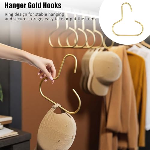 6 Pcs Hat Hanger Gold Hooks Organizer, Metal Shawl Belt Scarf Caps Tie Purse Storage Hangers Organizers Non-Slip Easy Access Open Hook Space Saving Multi-Functional Hooks