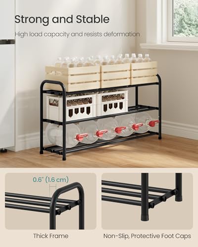 SONGMICS Expandable Shoe Rack, Adjustable Shoe Organizer Storage Shelf, Sturdy and Heavy-Duty, for Closet, Entryway, Living Room, 3-Tier, Ink Black ULMR036BD01