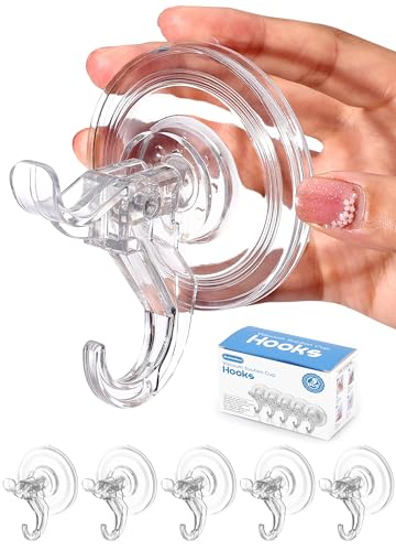 Transparent Heavy Duty Suction Hooks, 5 Pack, Hold... (Transparent | Plastic)