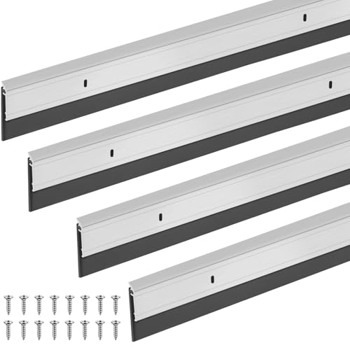 4 Pcs All-Season Door Sweep for Bottom of Door Ext... (Silver | Rubber)