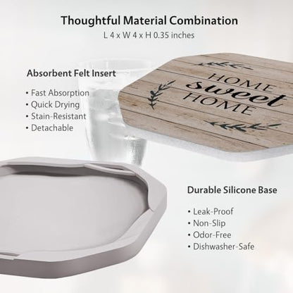 Absorbent Felt & Silicone Coasters Set of 6 with H... (6 Count | 06. Sweet Home | Felt, Silicone)