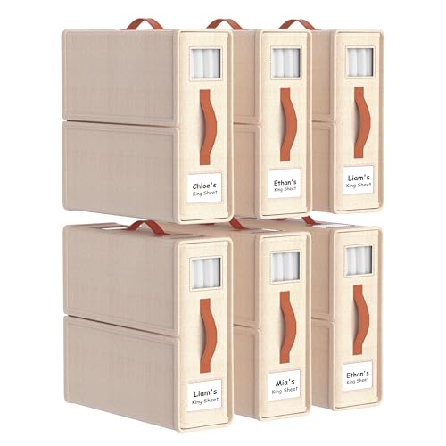 Bed Sheet Organizers, Foldable Linen Closet Storag... (6 Count | Beige | Linen)