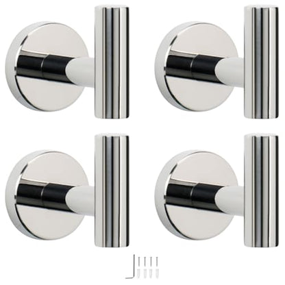 NearMoon Bath Towel Hooks- SUS 304 Stainless Steel Robe Hook Holder, Heavy Duty Coat Hook for Bathroom Livingroom Hotel Kitchen Garage, Wall Mounted (Chrome Finish, 4 Pack)