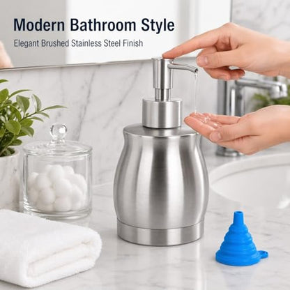 Stainless Steel Countertop Soap Dispenser Liquid Bottle and Pump, Suitable for Various Places Such as Kitchen and Bathroom (Brushed Nickel, 390 ml/13 oz)