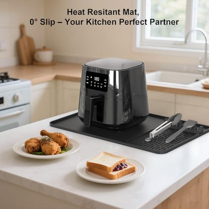 Silicone Heat Resistant Mats for Countertop,24x16 Inch Air Fryer Mat with Kitchen Accessories Holder Pad for Microwave/Oven,Compatible with Ninja/Cosori/Chefman/Toshiba,Kitchen Countertop Protector