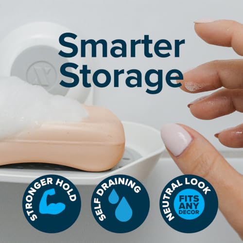 SlipX Solutions Strong Hold Suction Cup Soap Dish for Shower, White, 2-Pack | Tool-Free Installation, Removable Tray for Easy Cleaning, Excellent Drainage, Holds 11 lbs