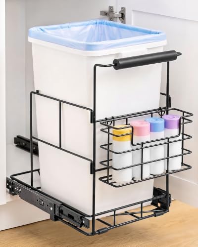 Bulado Pull Out Trash Can Under Cabinet with Removable Trash Bag Holder | Space Saving Under Sink Trash Can, Fits 30–40 Qt Bins, Supports 125 lbs, Easy Install, Soft-Close Slide, Bin Not Included