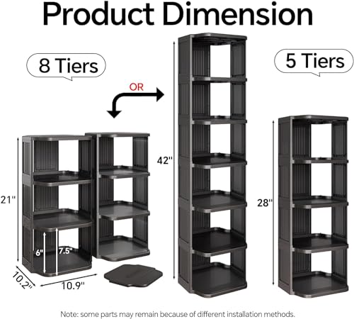 Kitstorack 8-Tier Vertical Plastic Shoe Rack, Freestanding Stackable Storage Organizer for Small Closets and Tight Spaces
