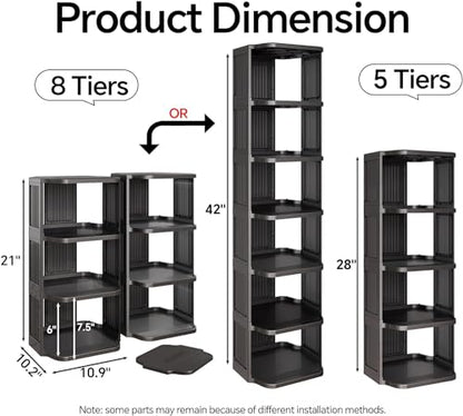 Kitstorack 8-Tier Vertical Plastic Shoe Rack, Freestanding Stackable Storage Organizer for Small Closets and Tight Spaces