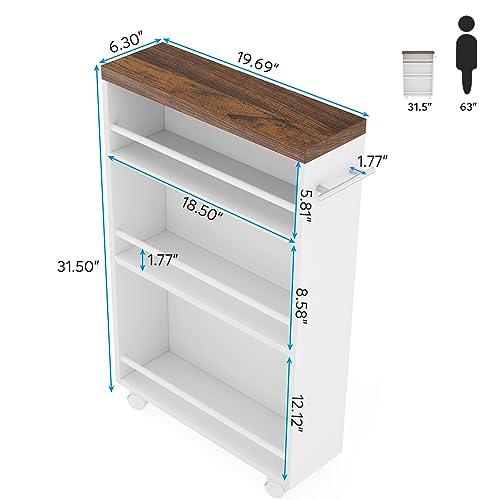 Tribesigns Slim Storage Cart, Rolling Narrow Kitchen Cart on Wheels for Small Place, 4-Tier Slide Out Slim Utility Cart Skinny Laundry Cart with Handle for Kitchen, Bathroom, Laundry