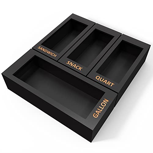 Bamboo Storage Bag Organizer for Kitchen Drawer, 4... (Black | Bamboo)