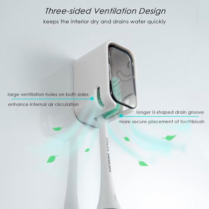 2PCS Toothbrush Holder Wall Mounted for Bathroom with Cover for Shower - with Toothpaste Clip - Single Slot Toothbrush Dispenser Storage Organizer for Travel with Detachable Design