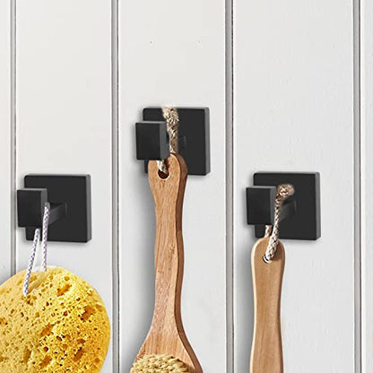 IBosins 4-Pack Towel Hooks Hand Towel Holder Bathroom Robe Hanger Coat Hook | Matte Black Square Bath Towel Hook Wall Mount Heavy Duty Stainless Steel Hat Hook for Living Room Bedroom Kitchen Closet