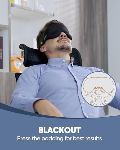 MZOO Luxury Sleep Mask for Women Men Patented Light Blocking Design | Zero Eye Pressure, 3D Contoured Sleeping Mask for Side Sleeper, Breathable, Adjustable, for Travel, Black