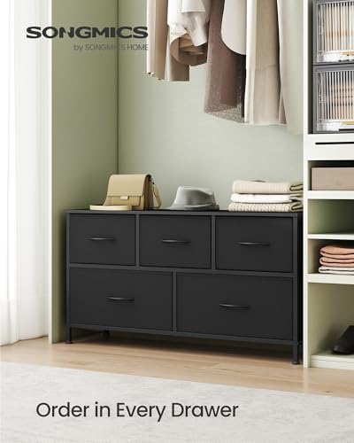 SONGMICS BELLAH Collection - Dresser for Bedroom, Chest of Drawers, Storage Organizer Unit, Closet, Entryway, Steel, 5 Drawers, Modern, Ink Black and Ebony Black ULGS322B01S