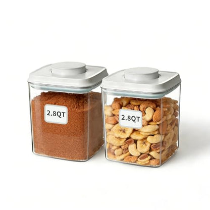 Airtight Food Storage Containers Set with One-Touch Lid, 2-Pack (2.8 QT / 2.65 L) Stackable PET, Best for Cereal, Flour, Rice & Baking Organizers.